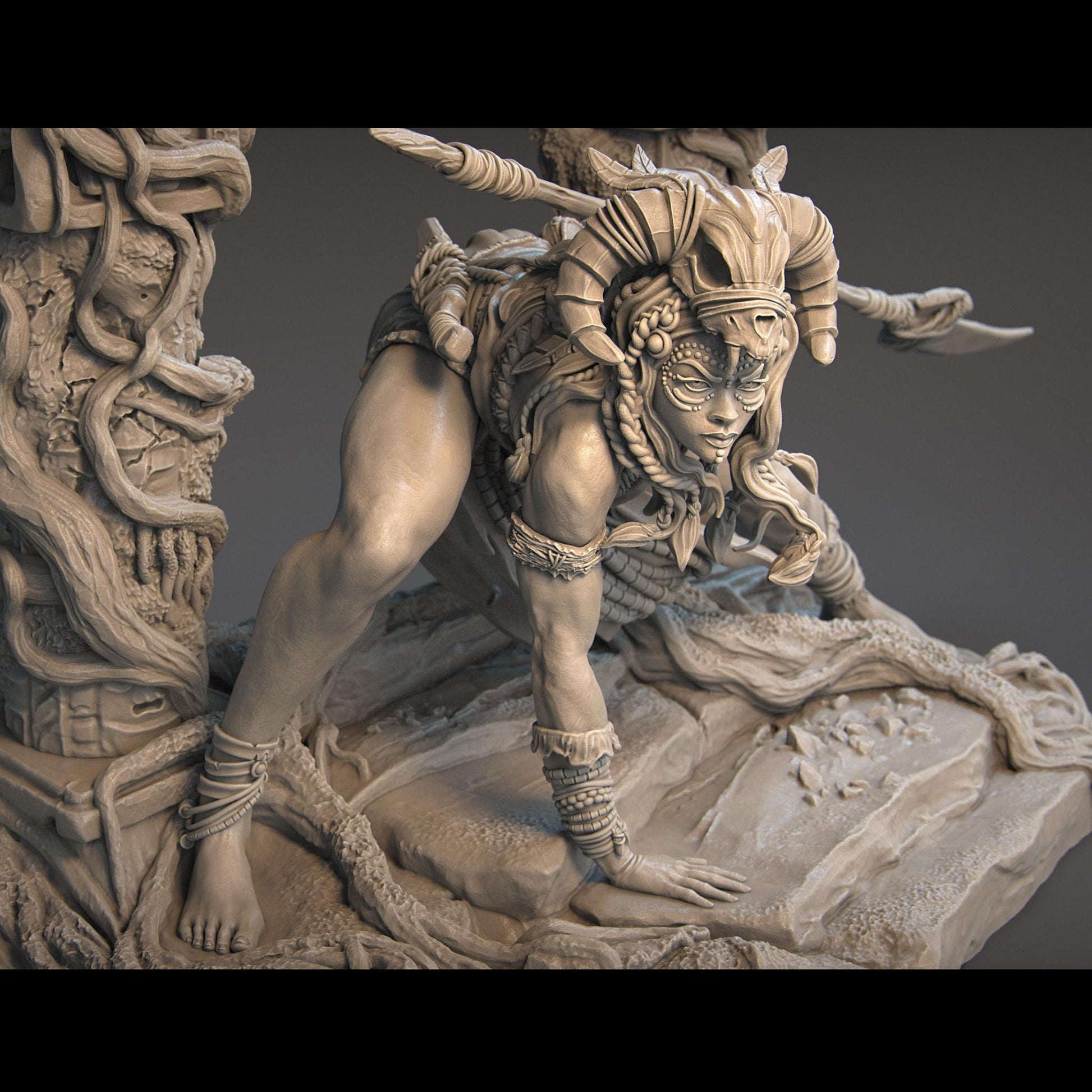 Yaretzi | DnD Female Amazoness Tribal Warrior Collectible Miniature Statue | 75mm / 140mm | by Nerikson