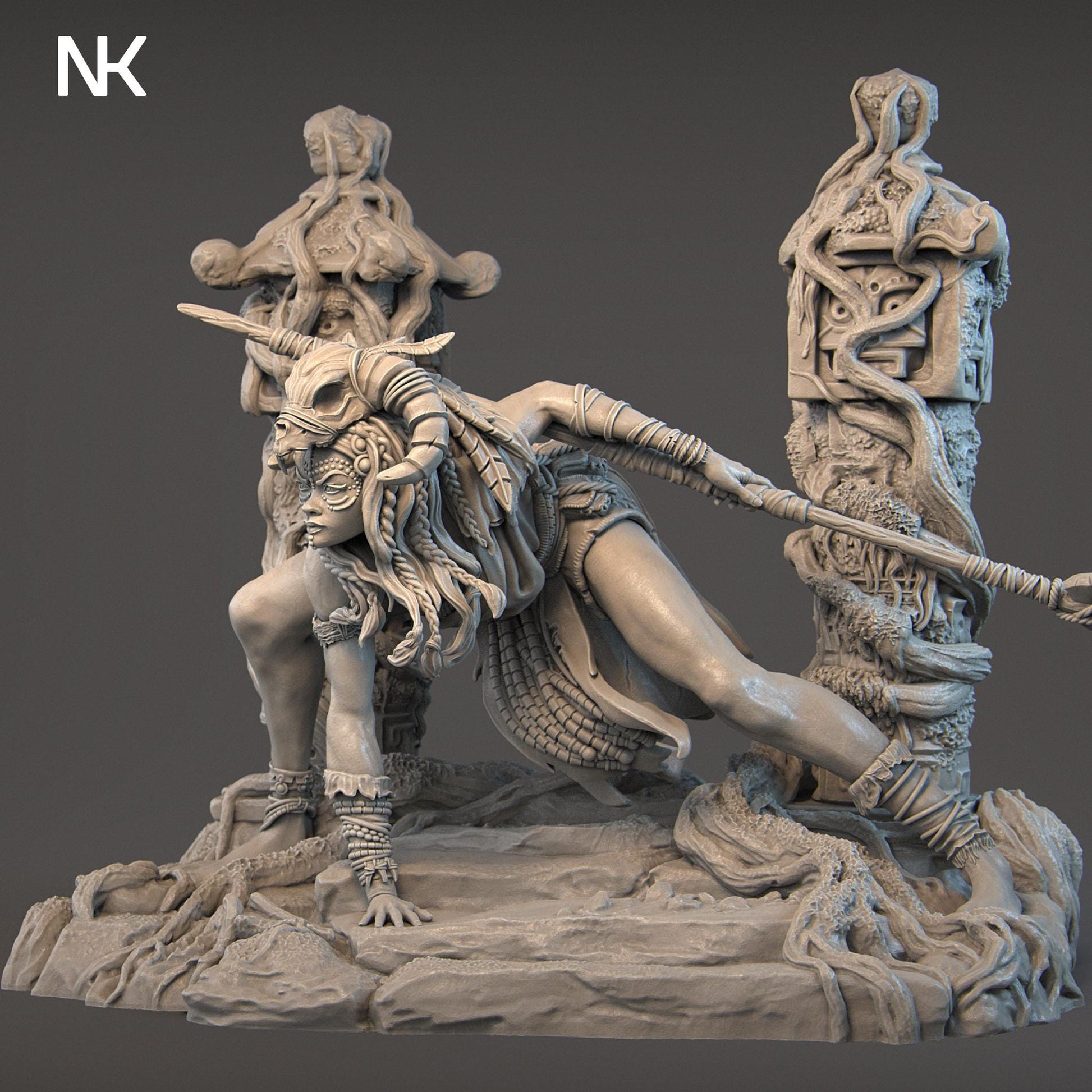Yaretzi | DnD Female Amazoness Tribal Warrior Collectible Miniature Statue | 75mm / 140mm | by Nerikson