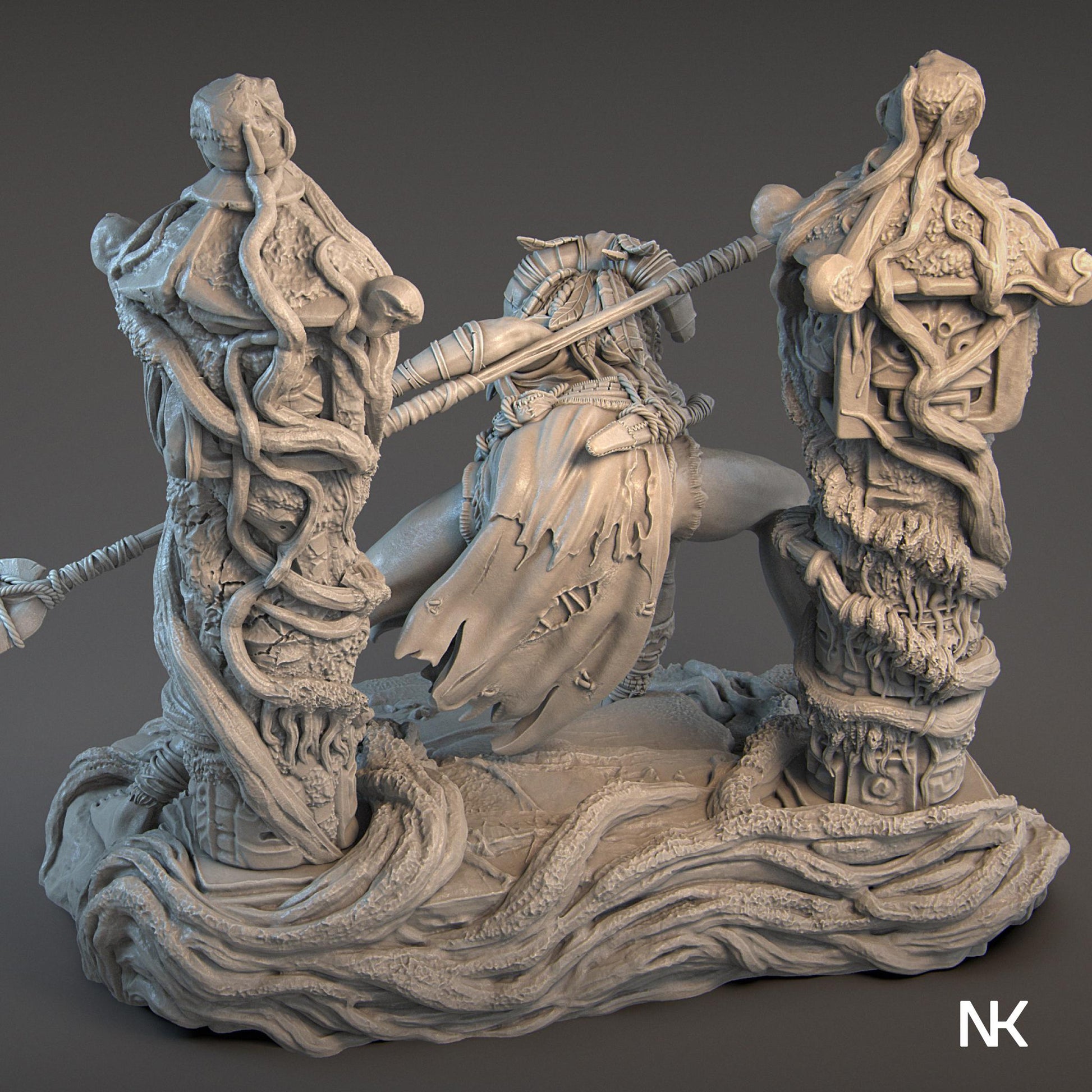 Yaretzi | DnD Female Amazoness Tribal Warrior Collectible Miniature Statue | 75mm / 140mm | by Nerikson