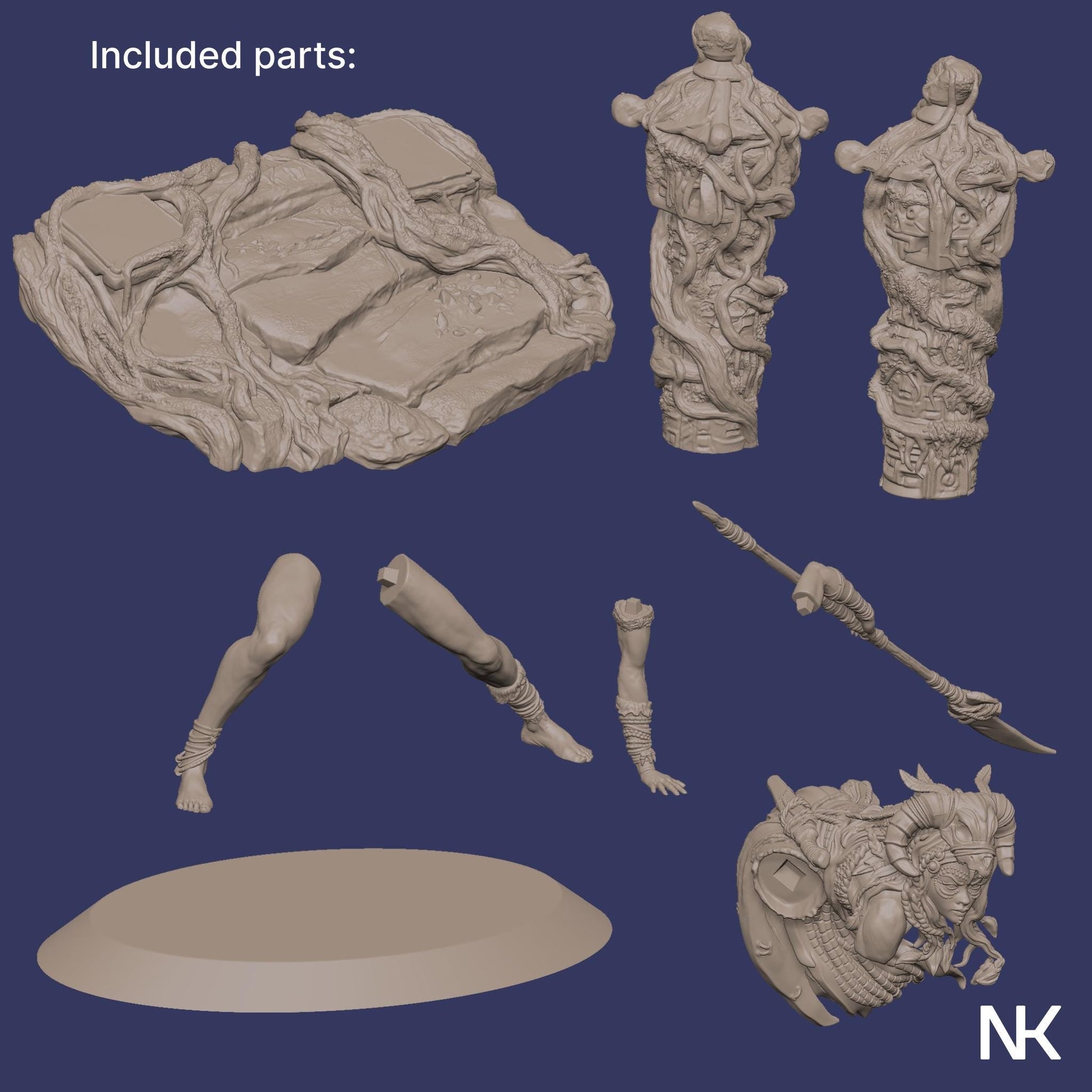 Yaretzi | DnD Female Amazoness Tribal Warrior Collectible Miniature Statue | 75mm / 140mm | by Nerikson