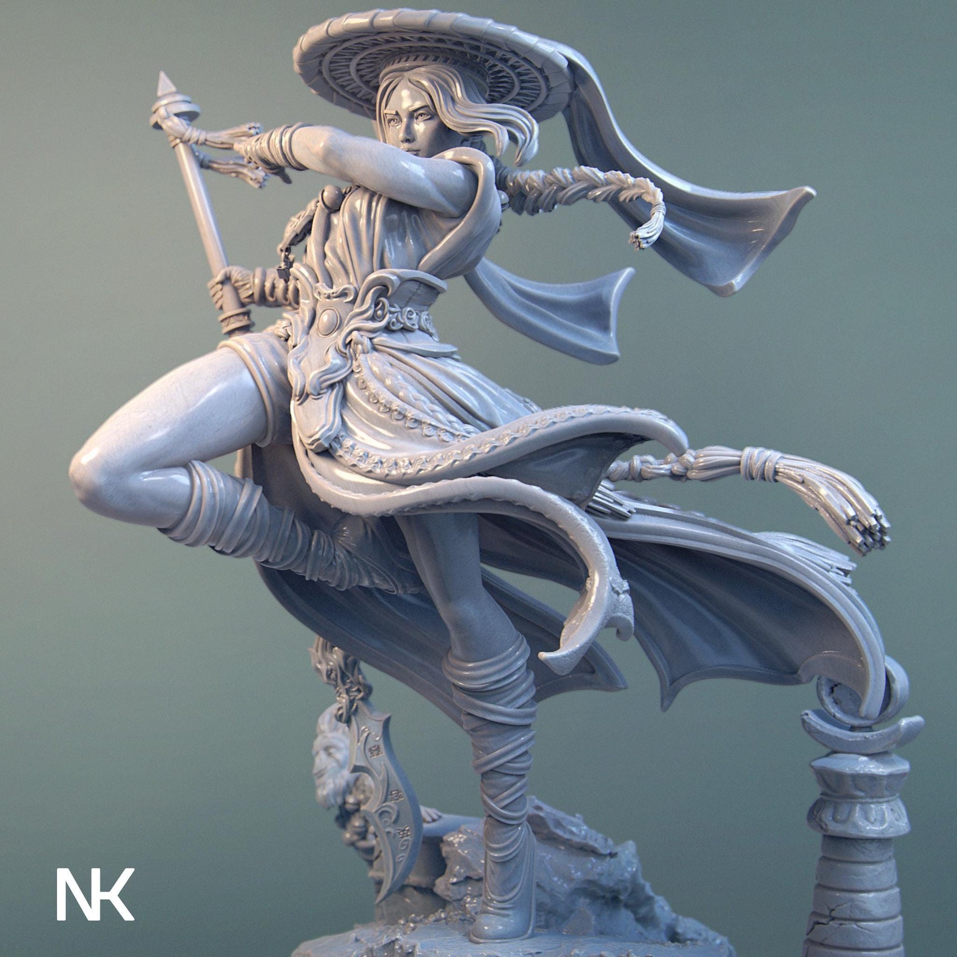 Mu Ron Yin, the Wind Master | DnD Female Monk Collectible Miniature Statue | 75mm / 140mm | by Nerikson