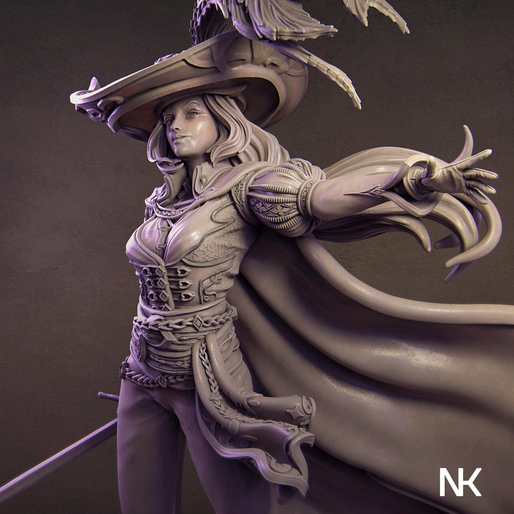 Elle the Musketeer | DnD Female Fighter Warrior Collectible Miniature Statue | 75mm / 140mm | by Nerikson