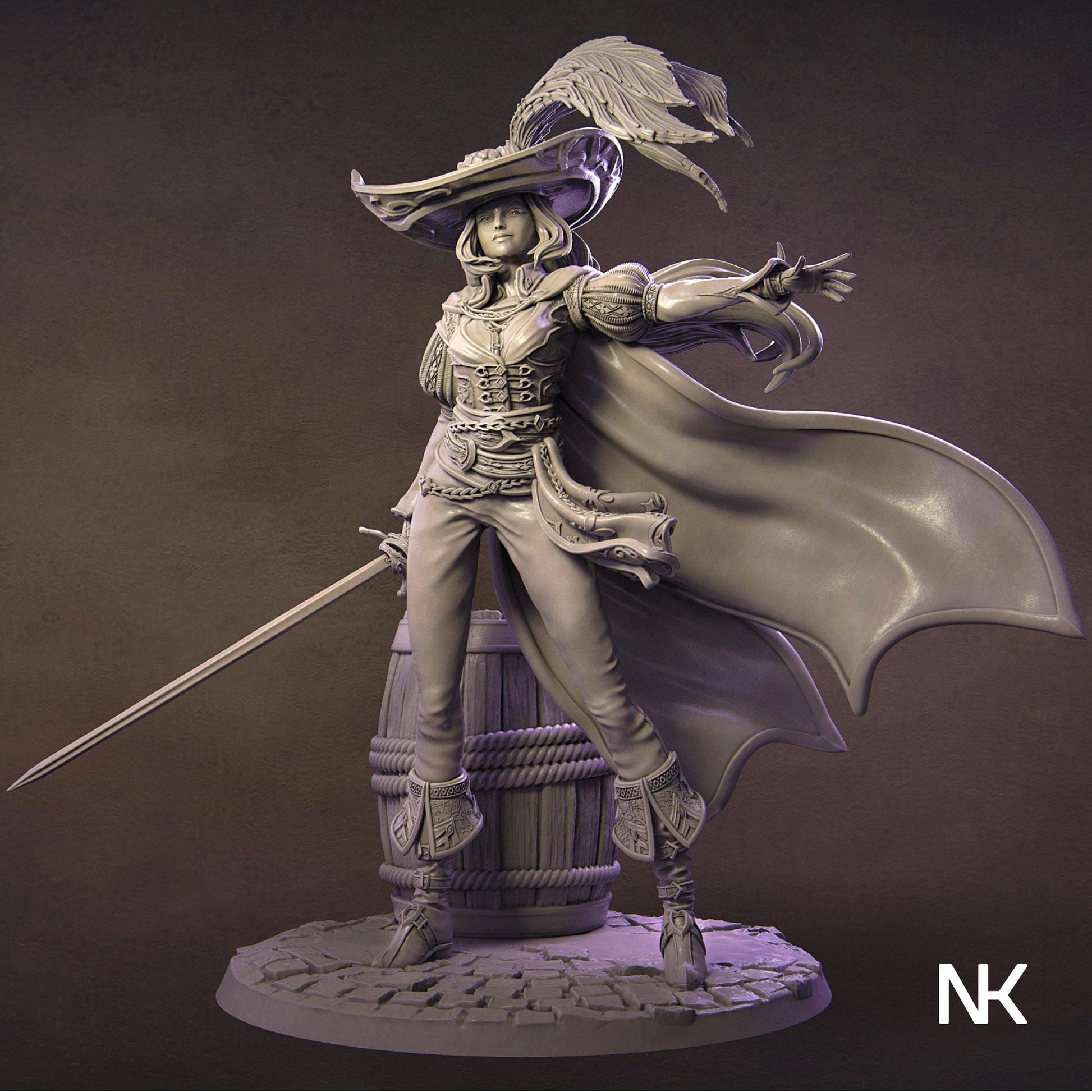 Elle the Musketeer | DnD Female Fighter Warrior Collectible Miniature Statue | 75mm / 140mm | by Nerikson