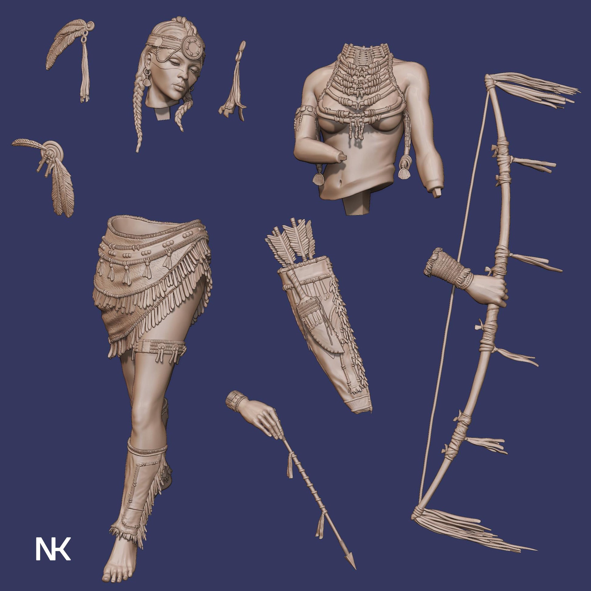 Kora, Tribal Warrior | DnD Female Fighter Collectible Miniature Statue | 75mm / 140mm | by Nerikson