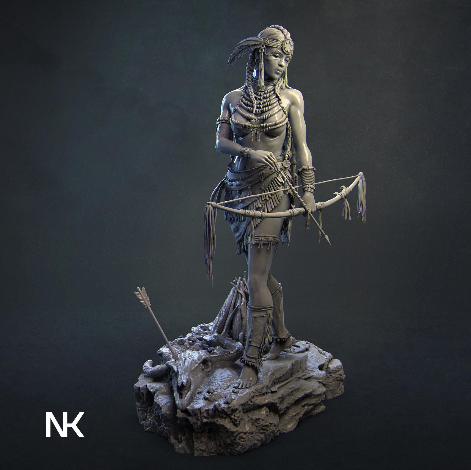 Kora, Tribal Warrior | DnD Female Fighter Collectible Miniature Statue | 75mm / 140mm | by Nerikson