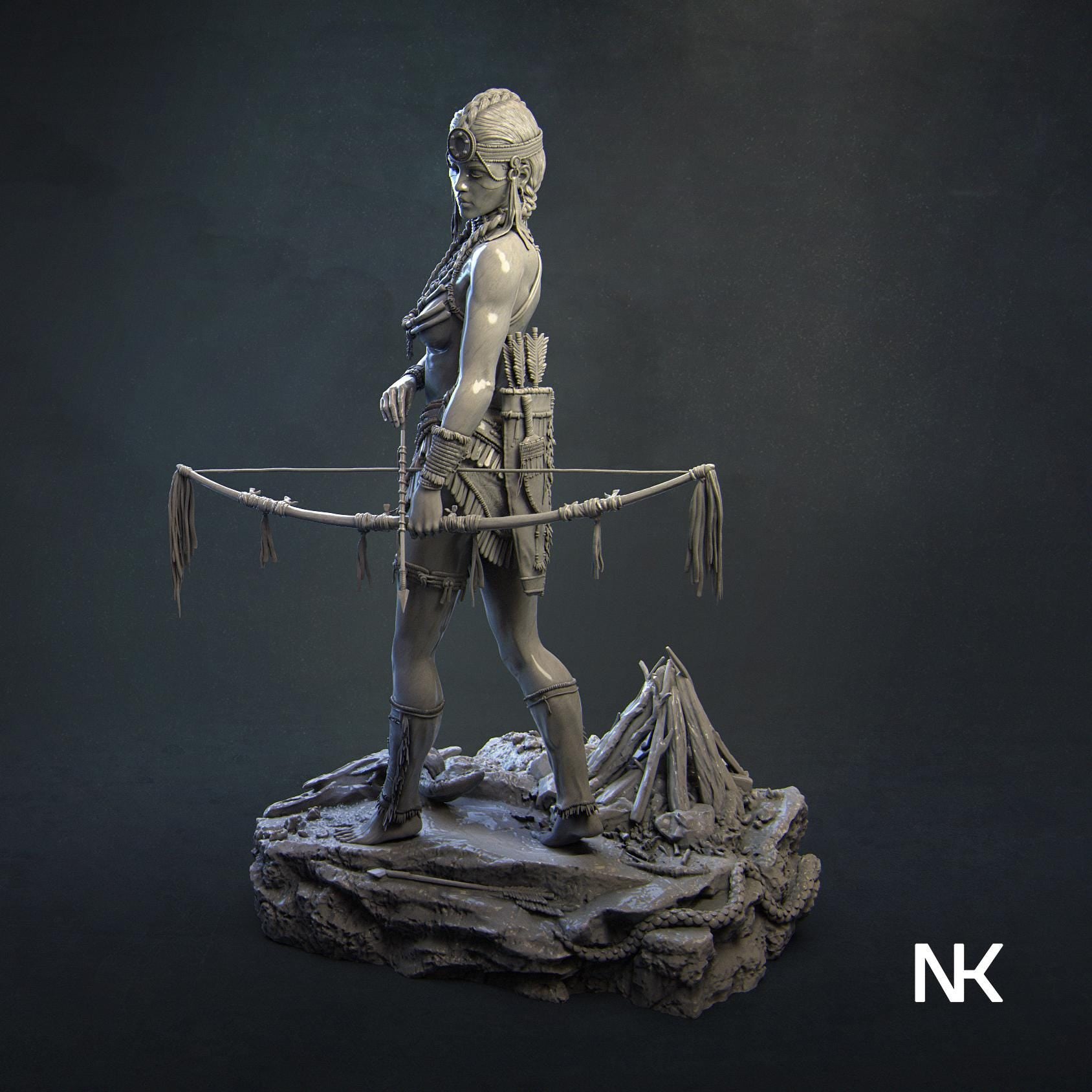 Kora, Tribal Warrior | DnD Female Fighter Collectible Miniature Statue | 75mm / 140mm | by Nerikson