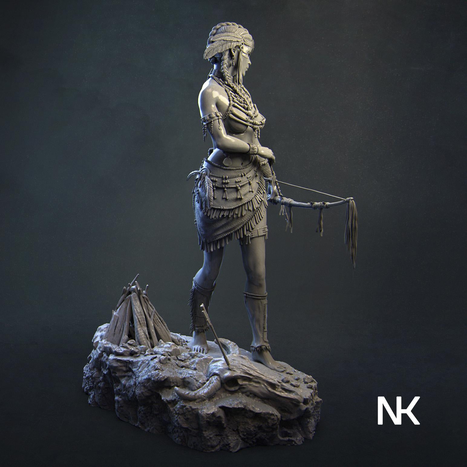 Kora, Tribal Warrior | DnD Female Fighter Collectible Miniature Statue | 75mm / 140mm | by Nerikson