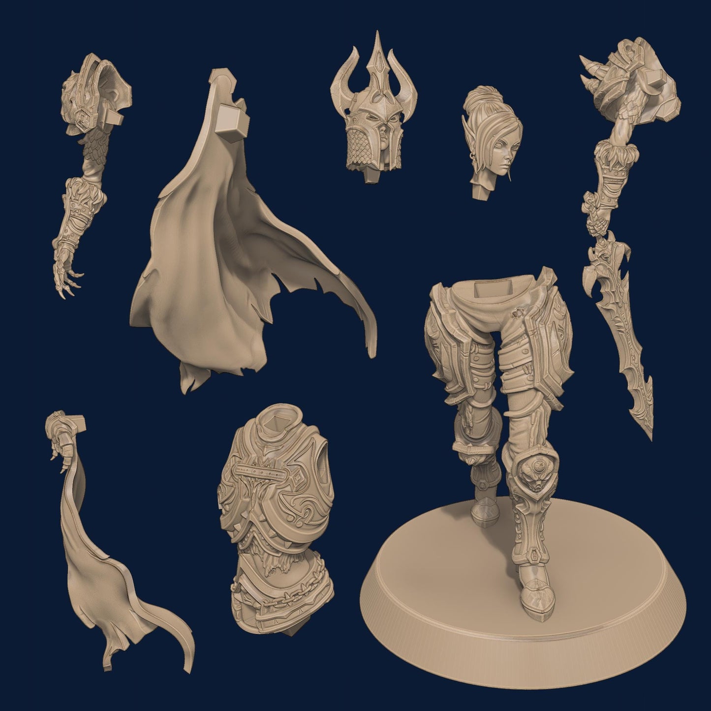 Ashinna the Revenant | DnD Female Elf Knight Paladin Collectible Miniature Statue | 75mm / 140mm | by Nerikson