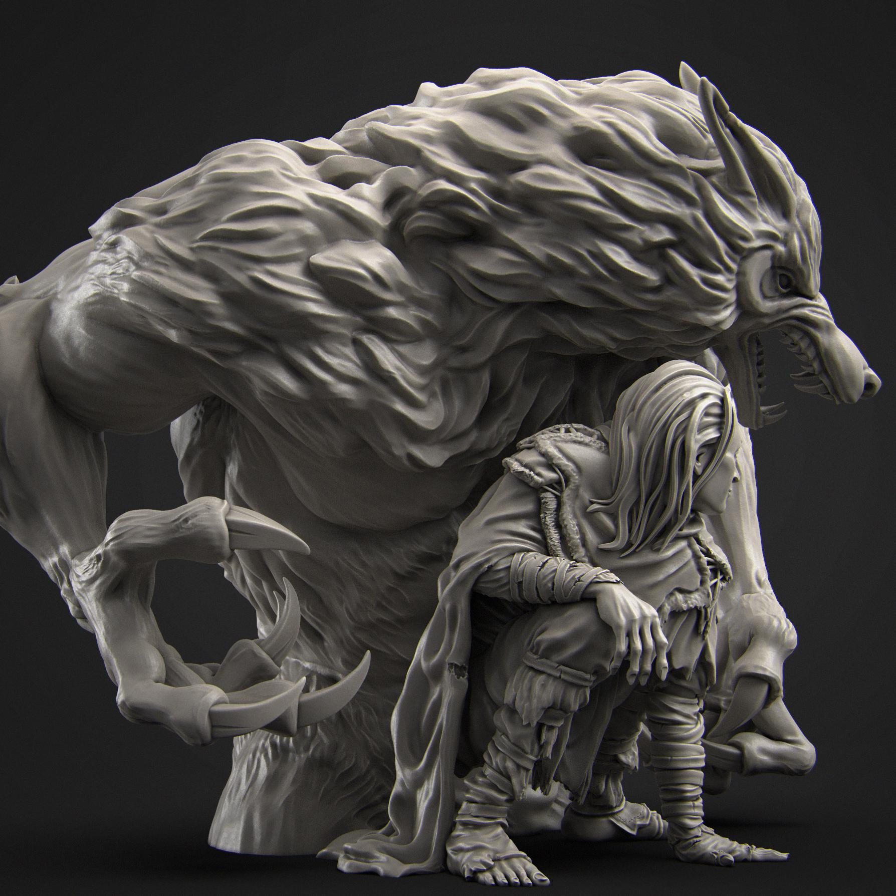 Werewolf Shapeshifter | DnD Collectible Tabletop Statue | 35mm / 75mm | by Nerikson