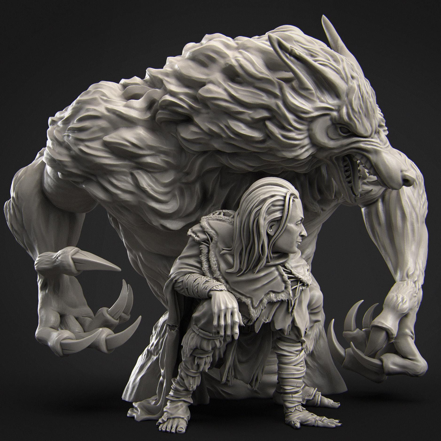 Werewolf Shapeshifter | DnD Collectible Tabletop Statue | 35mm / 75mm | by Nerikson