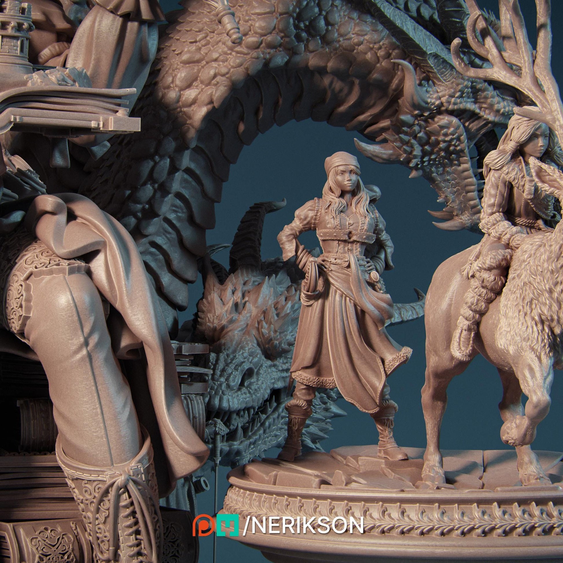 Orinthia the Magical Librarian Diorama | Fantasy Storyteller Collectible Resin Diorama | by Nerikson