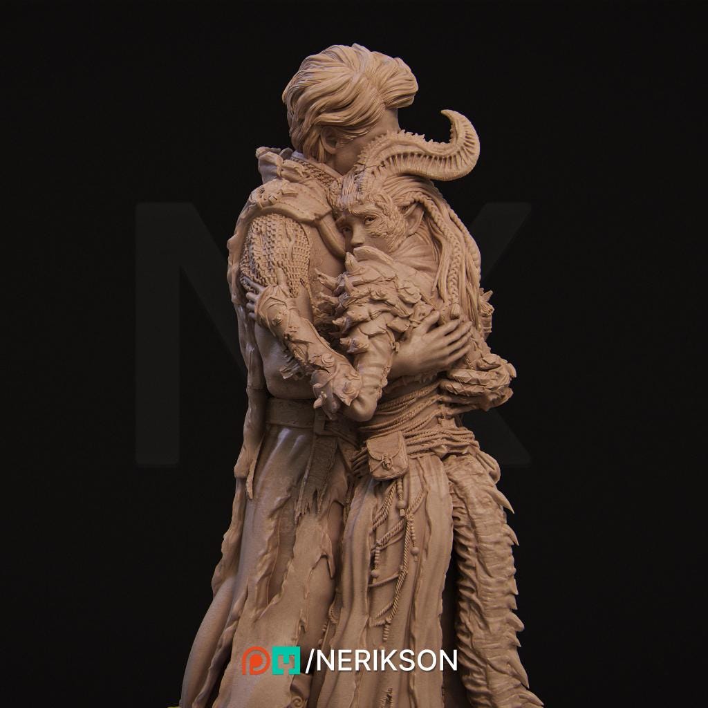 The Last Battle | Fantasy Tiefling Human Knight Romance Collectible Resin Diorama | by Nerikson