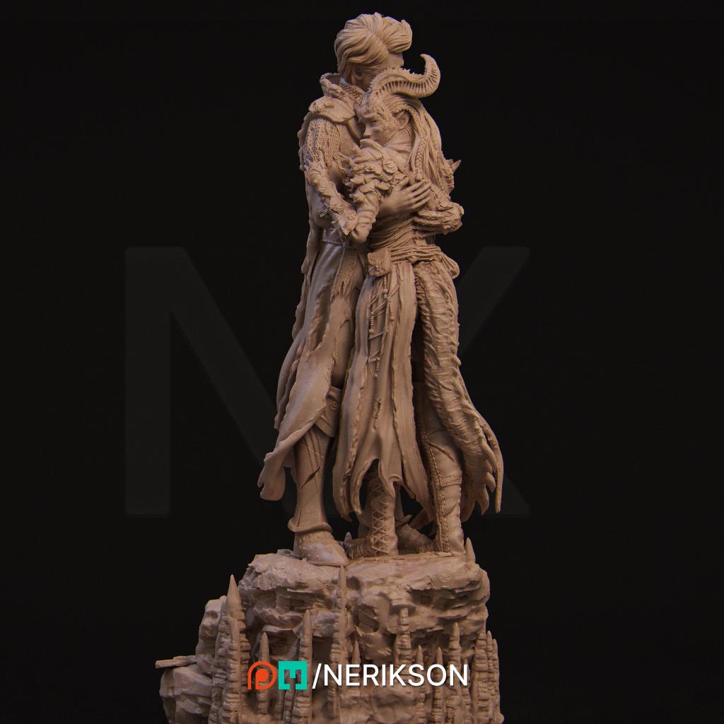 The Last Battle | Fantasy Tiefling Human Knight Romance Collectible Resin Diorama | by Nerikson