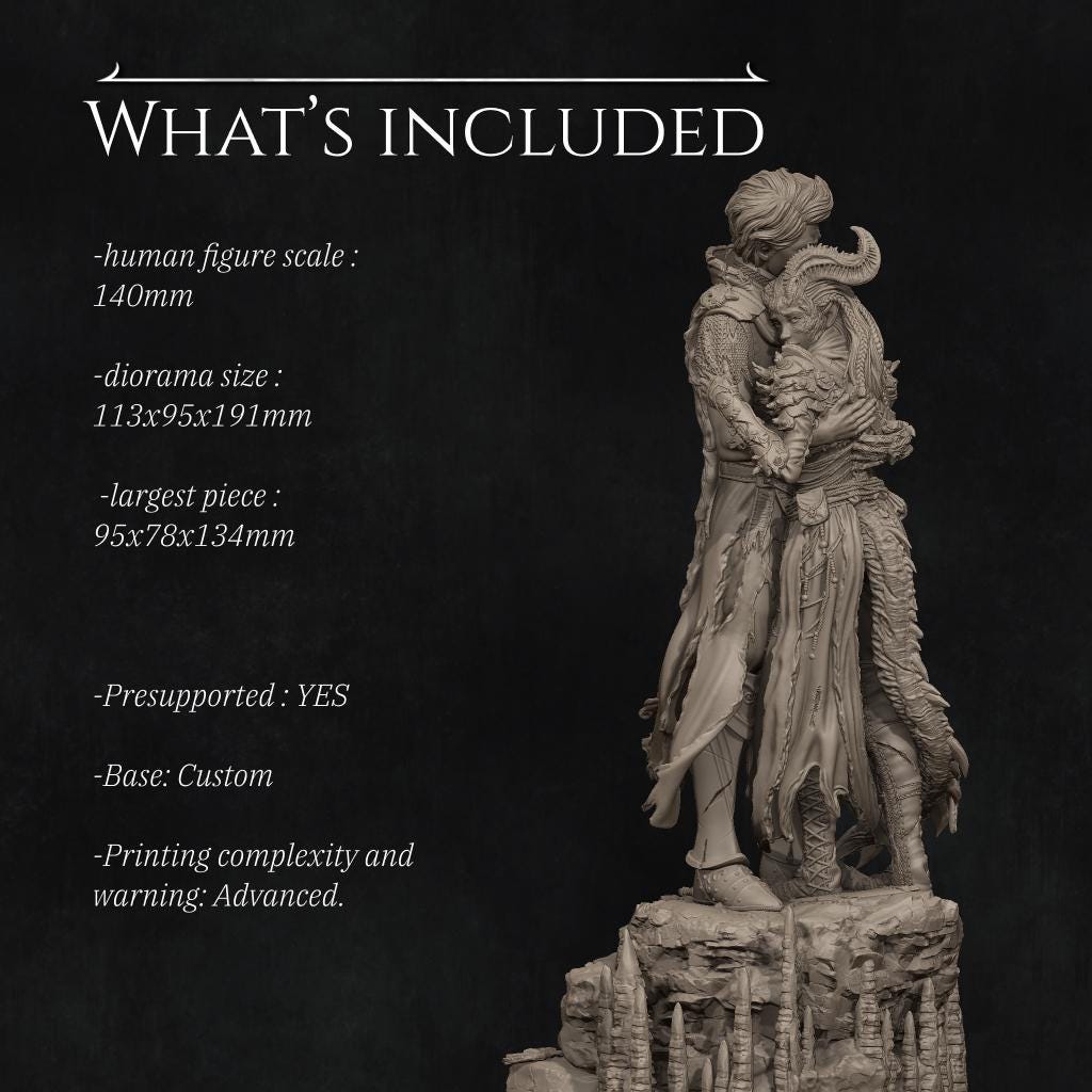 The Last Battle | Fantasy Tiefling Human Knight Romance Collectible Resin Diorama | by Nerikson