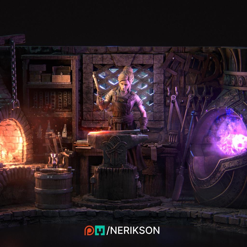 Lara the Blacksmith Diorama | Fantasy Female Collectible Resin Diorama | by Nerikson