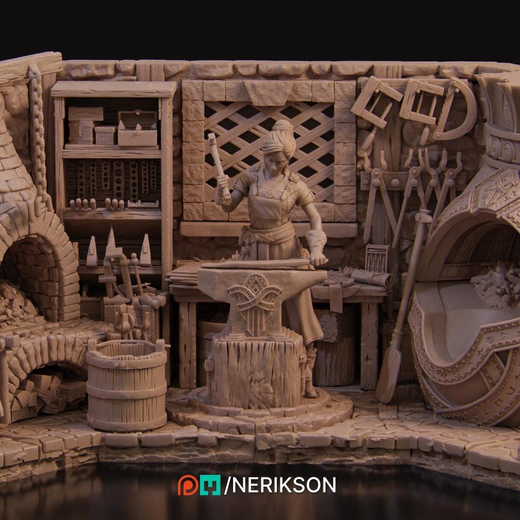 Lara the Blacksmith Diorama | Fantasy Female Collectible Resin Diorama | by Nerikson