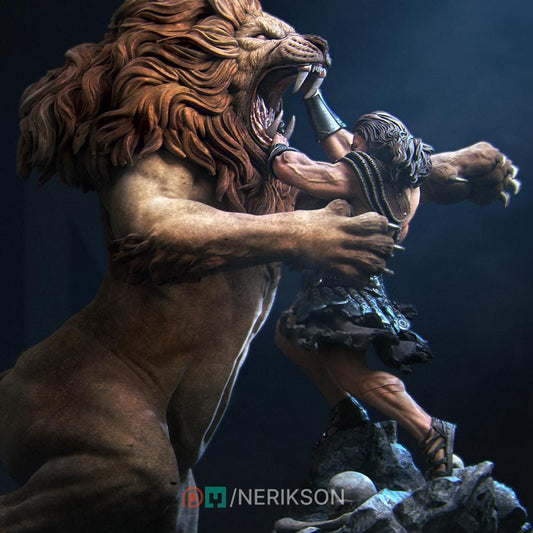 Heracles and the Nemean Lion | Fantasy Greek Mythology Hercules Collectible Resin Diorama | by Nerikson
