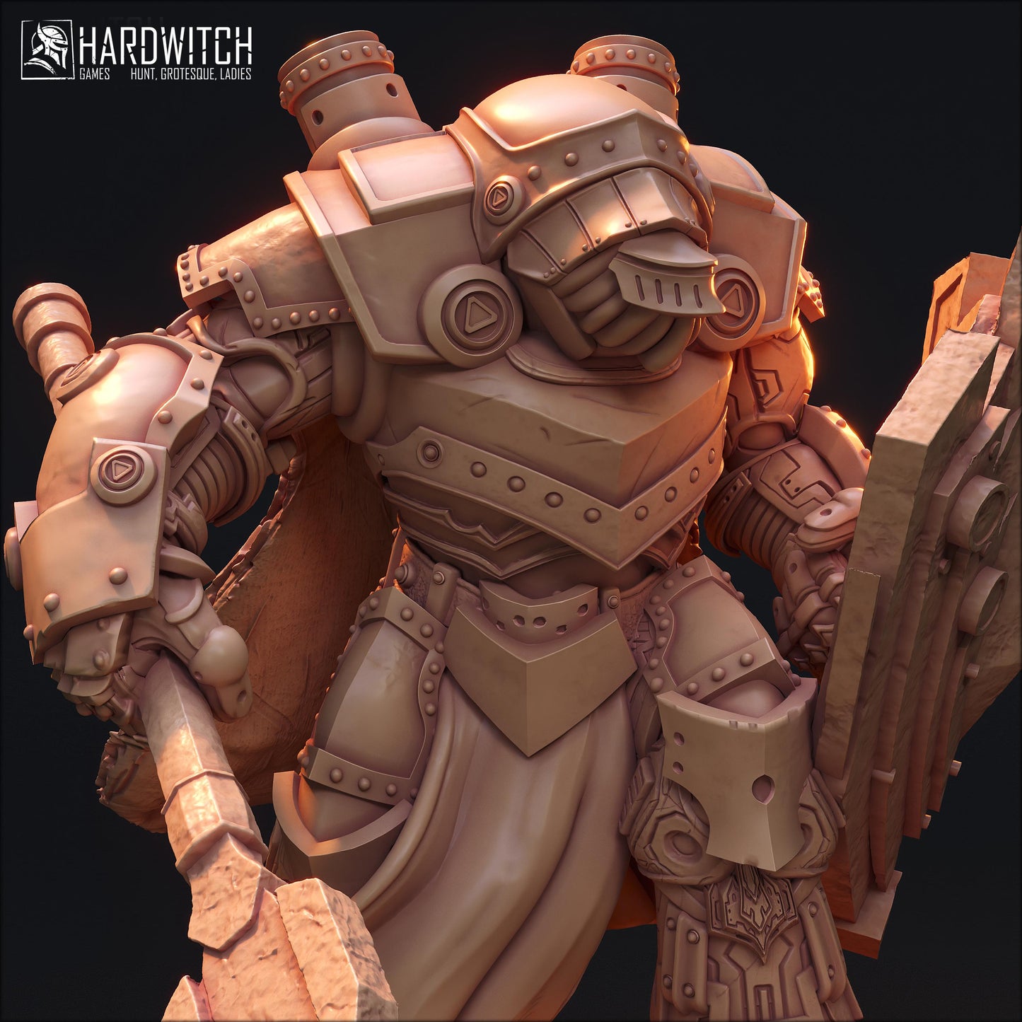 Falguron Centurion | DnD Sci-fi Fantasy Warforged Paladin Knight Miniature | 32mm / 75mm | by Hardwitch Games