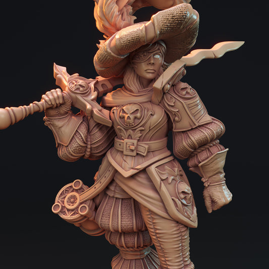 Flamarix Zetta | DnD Female Fantasy Fighter Musketeer collectible Miniature | 32mm / 75mm | by Hardwitch Games