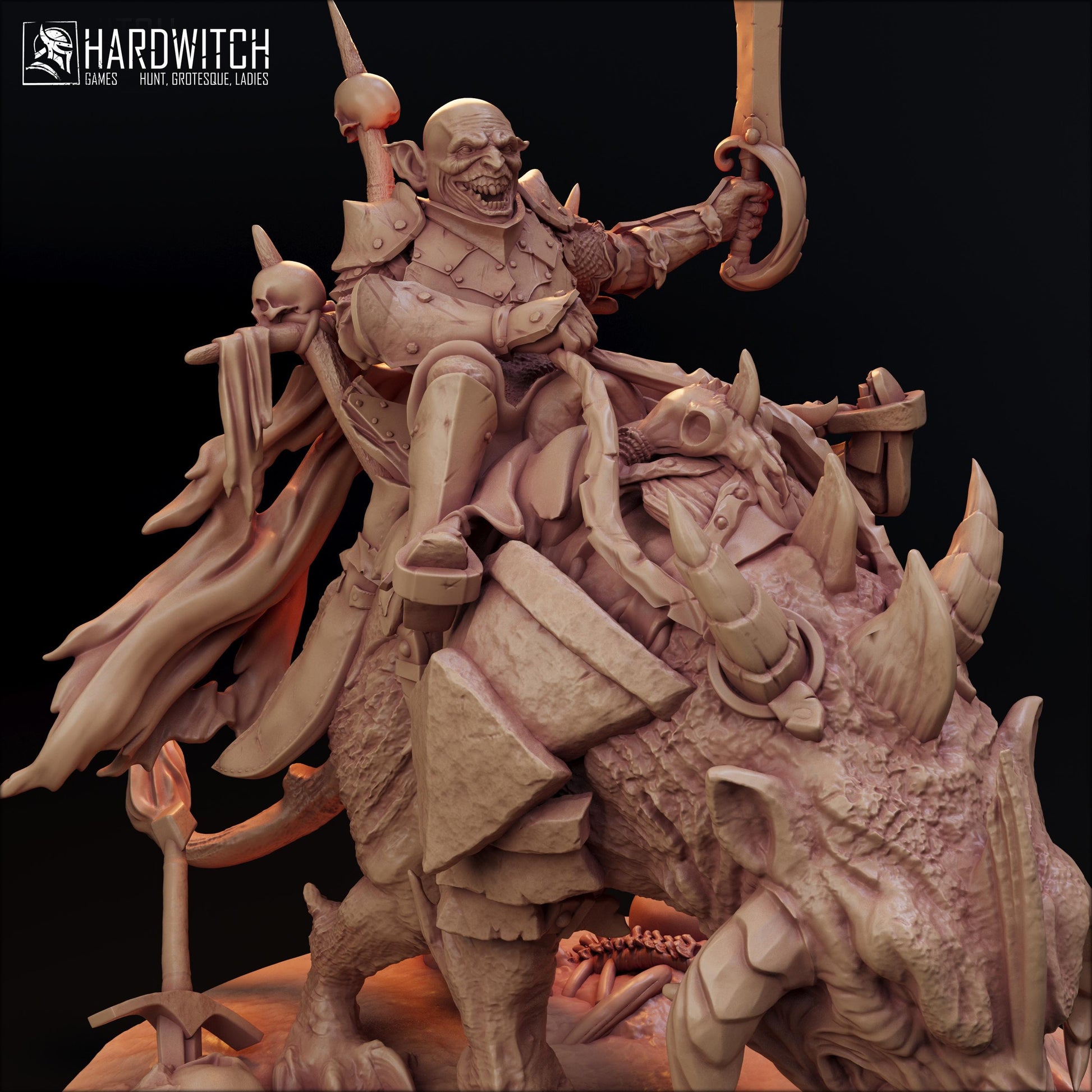 Zurek Groba | DnD Fantasy Goblin Cavalry Warrior collectible Miniature | 32mm / 75mm | by Hardwitch Games