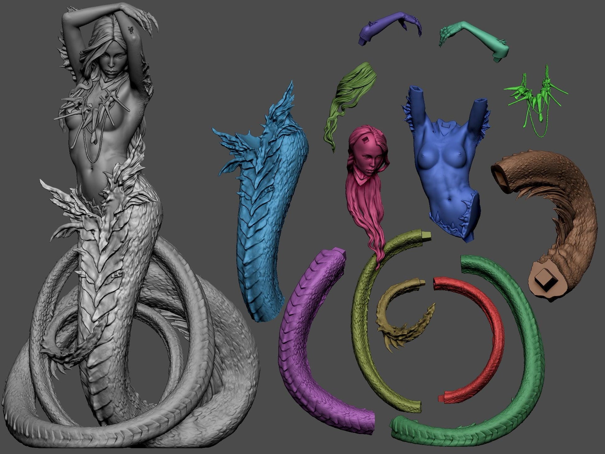 Naga | Female Mermaid Scylla Monster Girl Collectible Miniature Statue | by Arxila