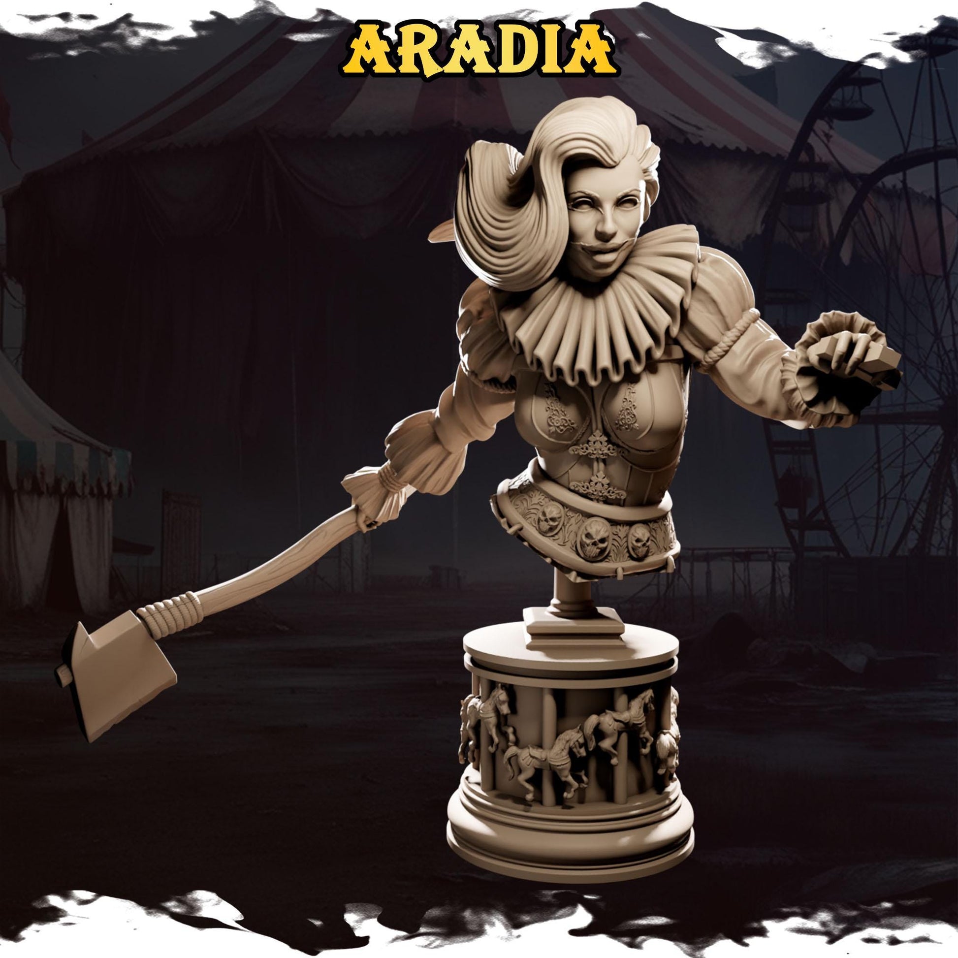 Aradia the Puppet Queen | Female Fantasy Crazy Clown Circus of Madness Collectible Miniature | 32mm / 75mm | by Underworld Miniatures