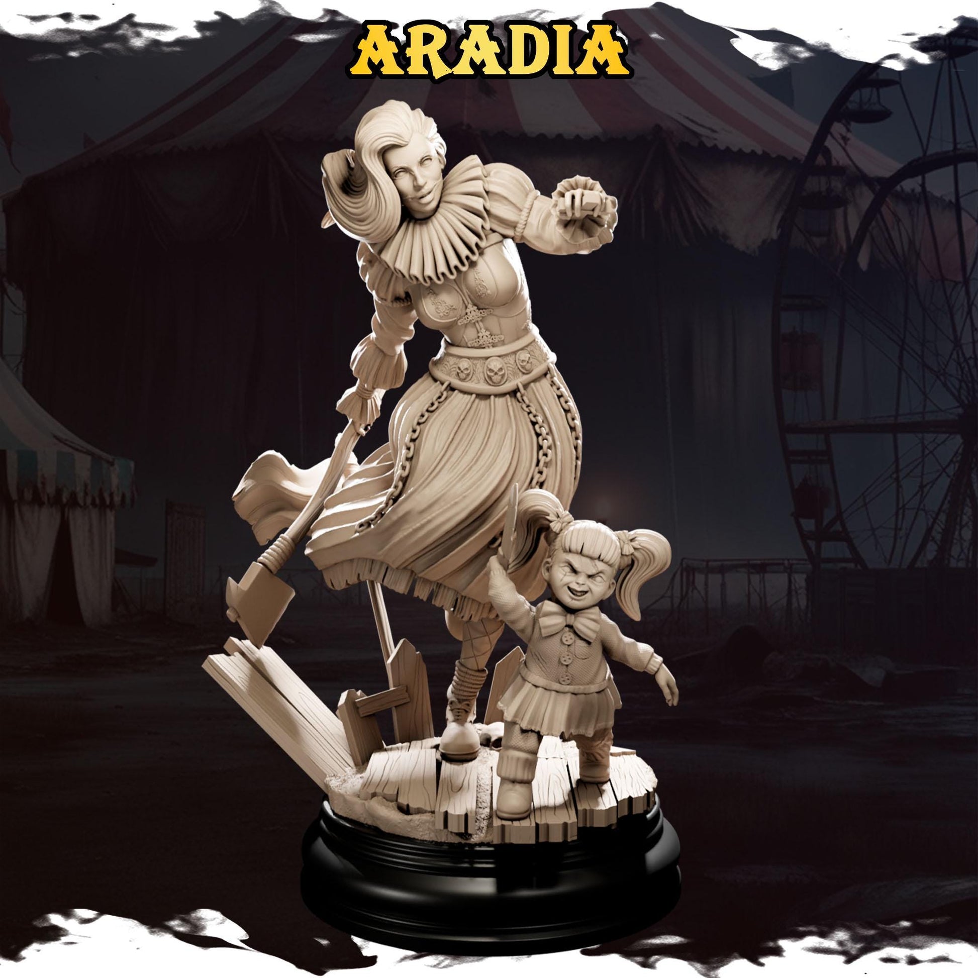 Aradia the Puppet Queen | Female Fantasy Crazy Clown Circus of Madness Collectible Miniature | 32mm / 75mm | by Underworld Miniatures