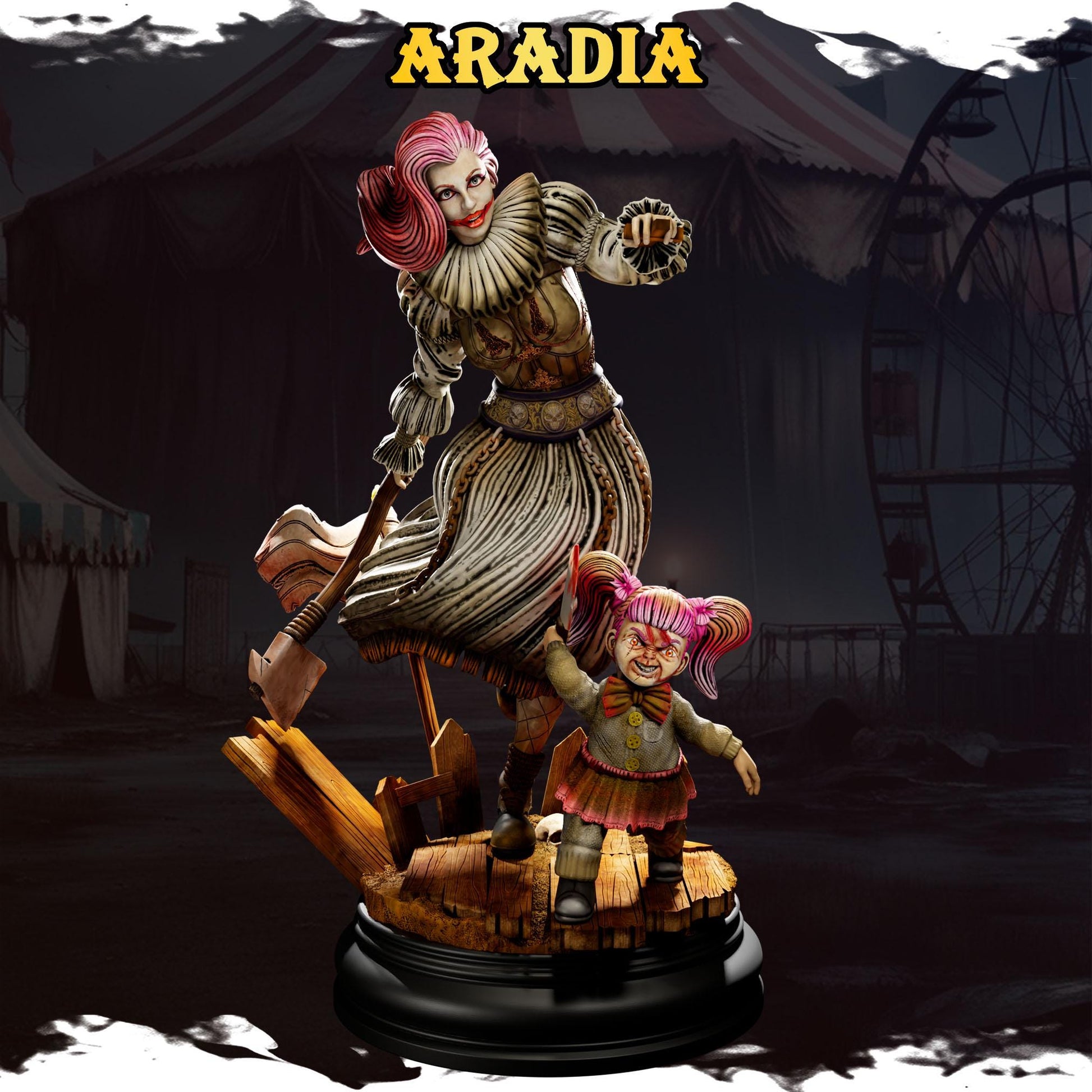 Aradia the Puppet Queen | Female Fantasy Crazy Clown Circus of Madness Collectible Miniature | 32mm / 75mm | by Underworld Miniatures