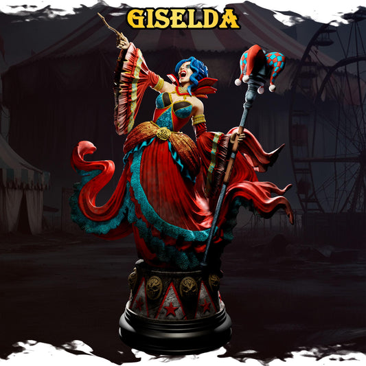 Giselda, the Master of Ceremonies | Female Fantasy Clown Circus of Madness Collectible Miniature | 32mm / 75mm | by Underworld Miniatures