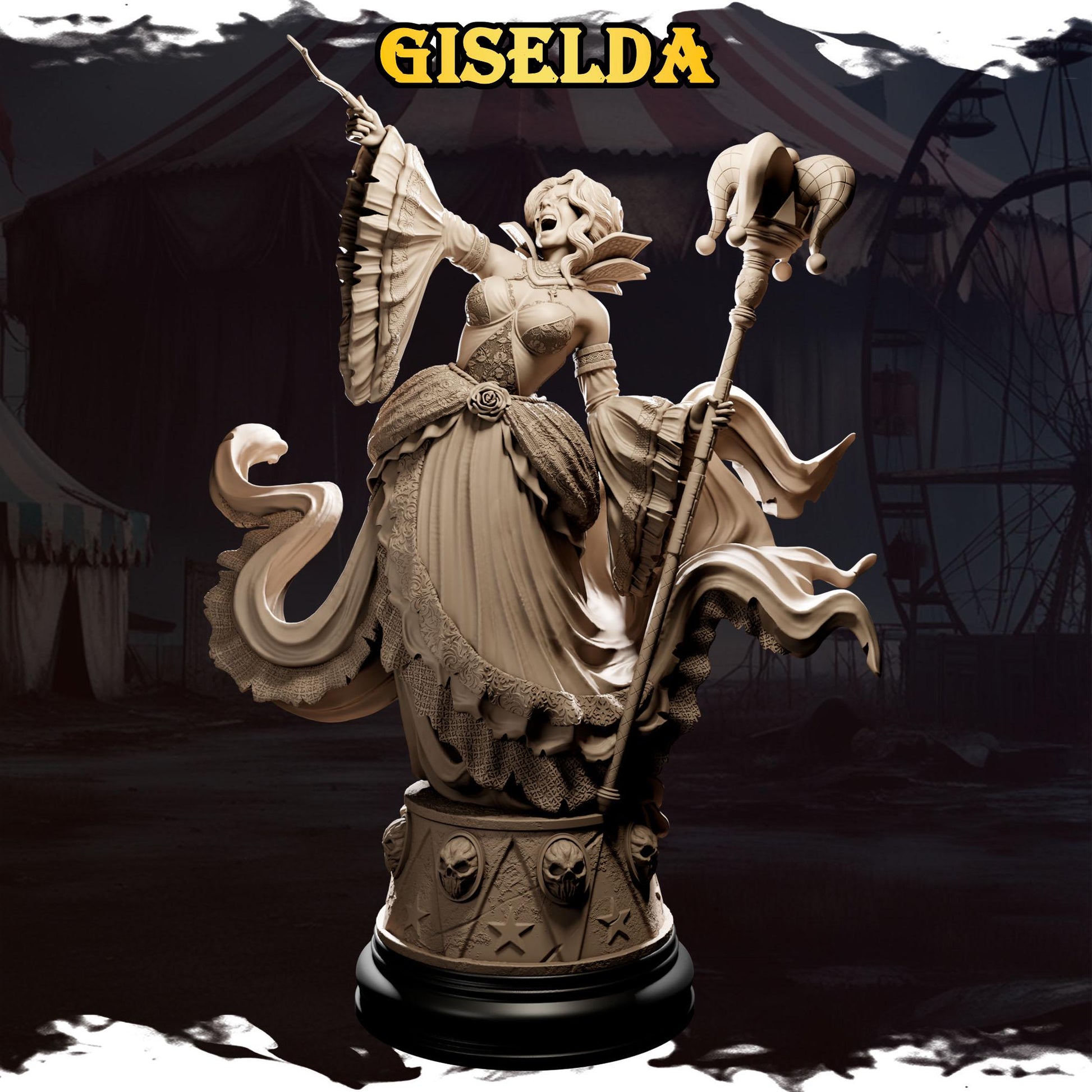 Giselda, the Master of Ceremonies | Female Fantasy Clown Circus of Madness Collectible Miniature | 32mm / 75mm | by Underworld Miniatures