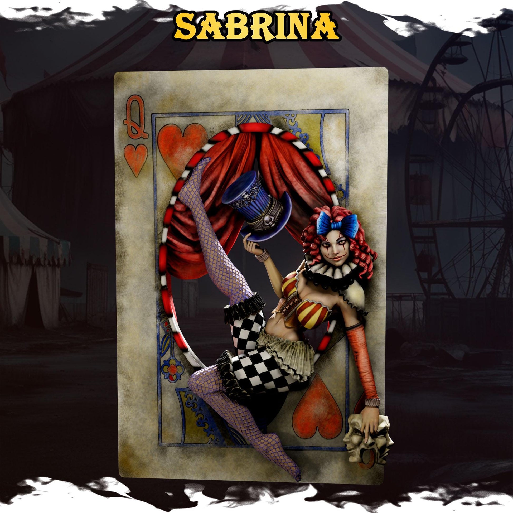 Sabrina, the Show Girl | Female Fantasy Clown Circus of Madness Collectible Miniature | 32mm / 75mm | by Underworld Miniatures