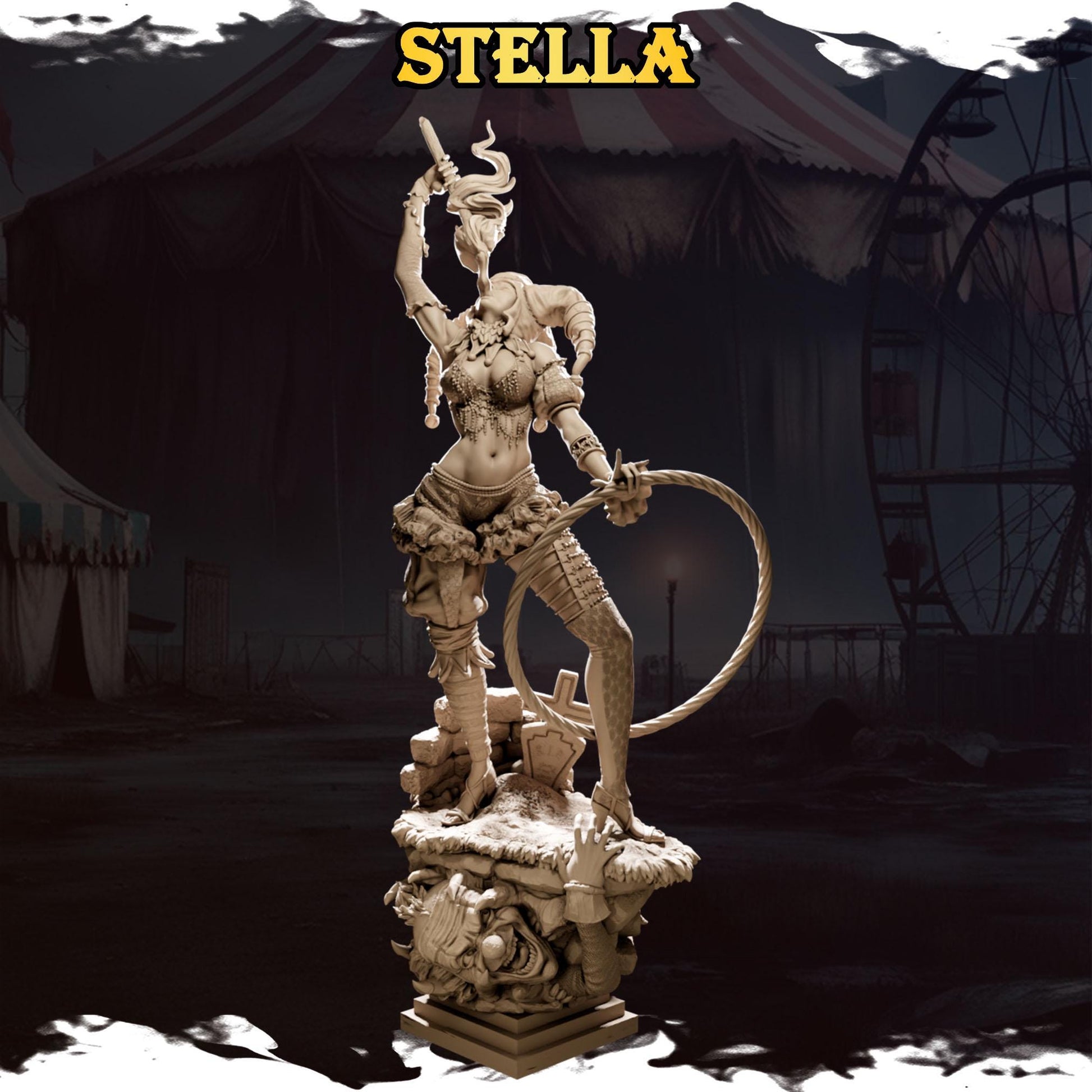 Stella, the Infernal Trapeze Artist | Female Fantasy Clown Circus of Madness Collectible Miniature | 32mm / 75mm | by Underworld Miniatures