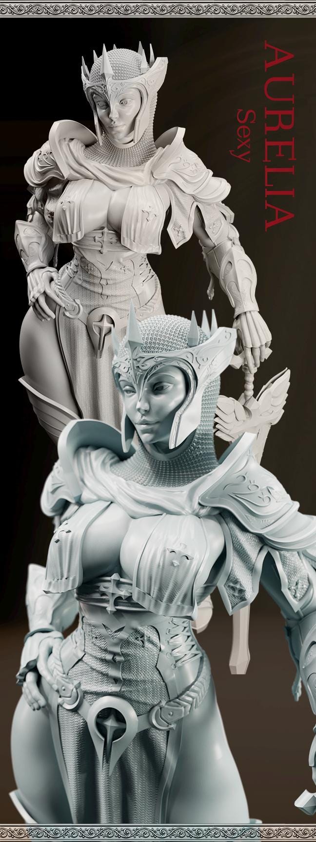 Aurelia, the Templar Queen | DnD Female Human Paladin Knight Collectible Tabletop Miniature statue | 40mm / 75mm | by Goomer