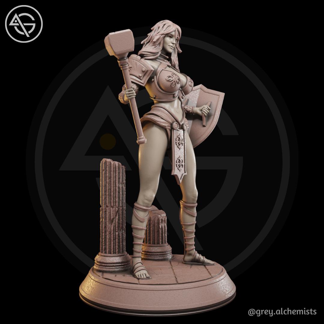 Shalia | DnD Female Human Cleric Collectible Fantasy Pinup Miniature | 32mm / 75mm | by Grey Alchemists