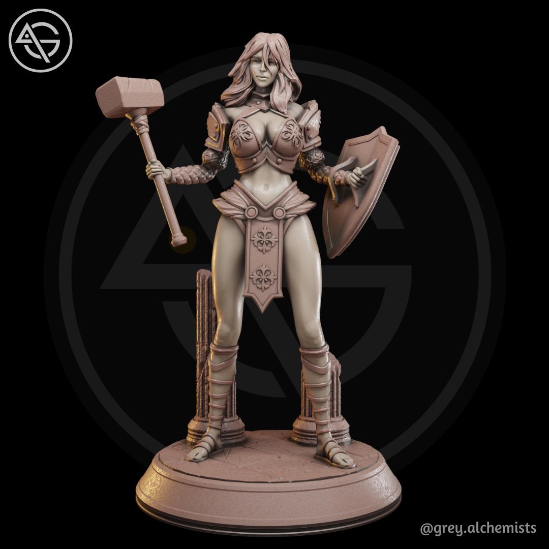 Shalia | DnD Female Human Cleric Collectible Fantasy Pinup Miniature | 32mm / 75mm | by Grey Alchemists