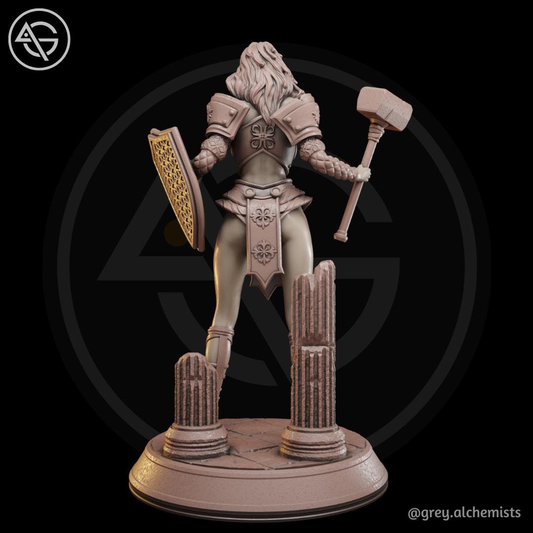 Shalia | DnD Female Human Cleric Collectible Fantasy Pinup Miniature | 32mm / 75mm | by Grey Alchemists