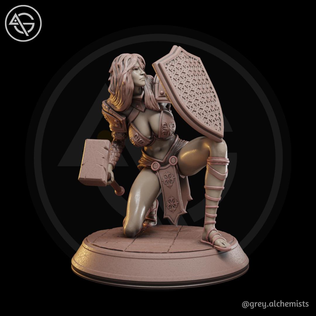 Shalia | DnD Female Human Cleric Collectible Fantasy Pinup Miniature | 32mm / 75mm | by Grey Alchemists