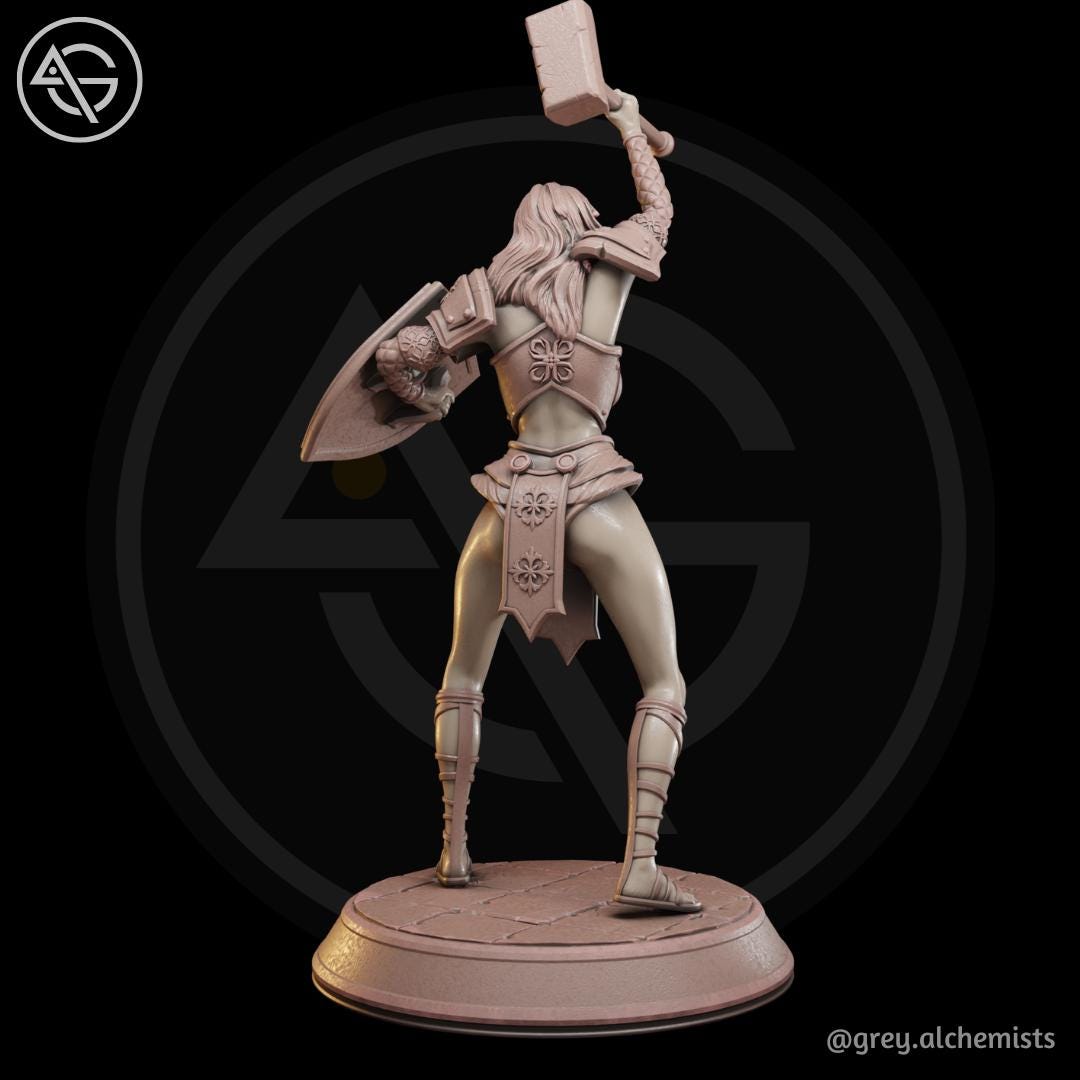 Shalia | DnD Female Human Cleric Collectible Fantasy Pinup Miniature | 32mm / 75mm | by Grey Alchemists