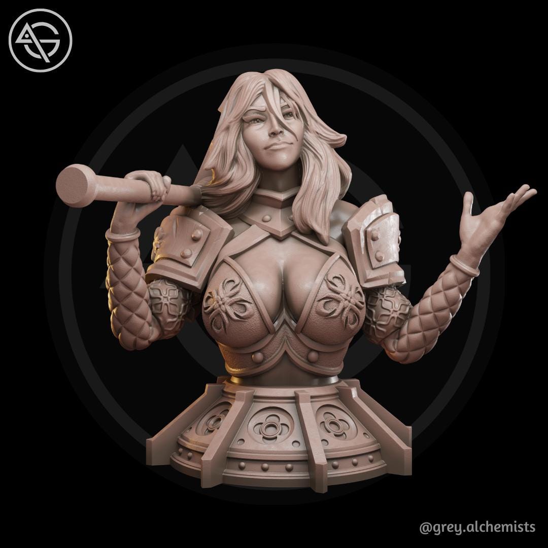 Shalia | DnD Female Human Cleric Collectible Fantasy Pinup Miniature | 32mm / 75mm | by Grey Alchemists