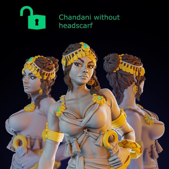 Chandani | DnD Female Warrior Rogue Fighter Collectible Tabletop Pinup Miniature | 32mm / 75mm | by Miniatures Cave