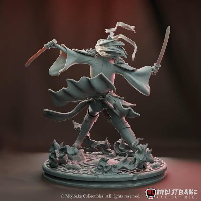 Li Mei, the Blades of Harmony | Female Wuxia Collectible Resin Miniature Statue | 75mm | by Mojibake Collectibles