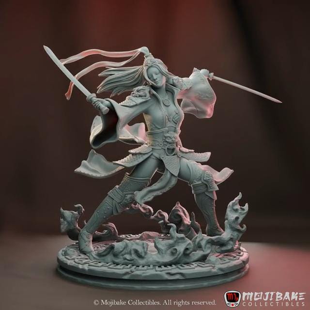 Li Mei, the Blades of Harmony | Female Wuxia Collectible Resin Miniature Statue | 75mm | by Mojibake Collectibles