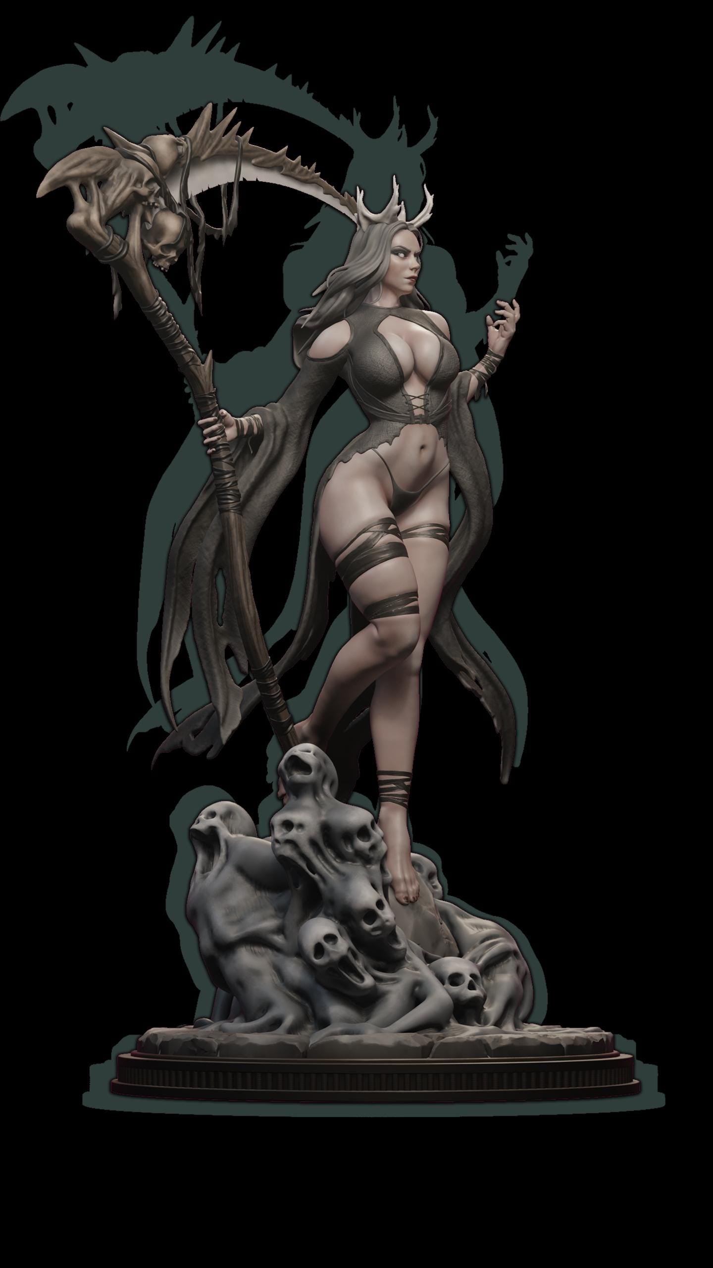 The Harvester | Female Fantasy Reaper Halloween Collectible Resin Pin-up Miniature Statue | by Post Prints