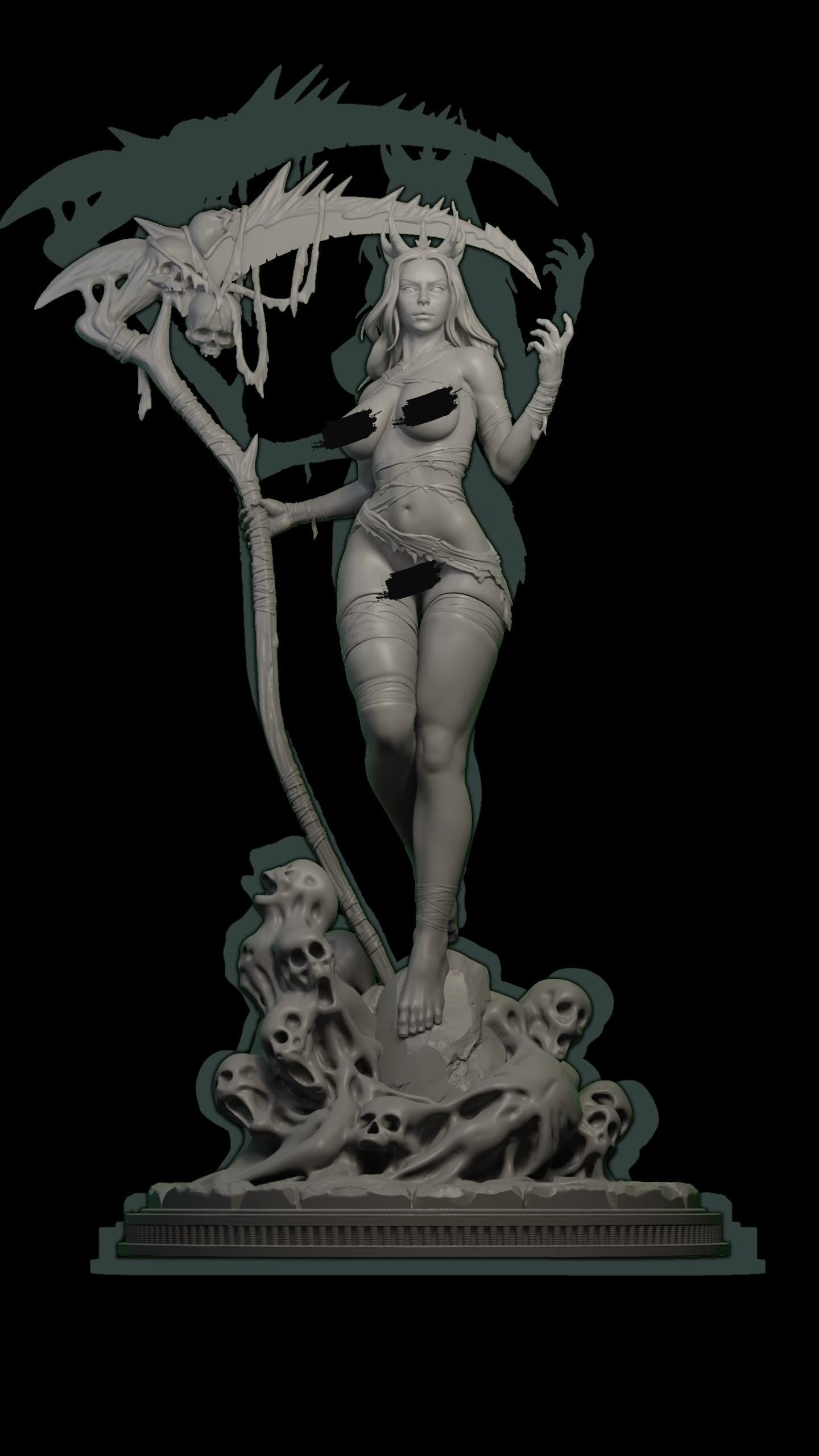 The Harvester | Female Fantasy Reaper Halloween Collectible Resin Pin-up Miniature Statue | by Post Prints