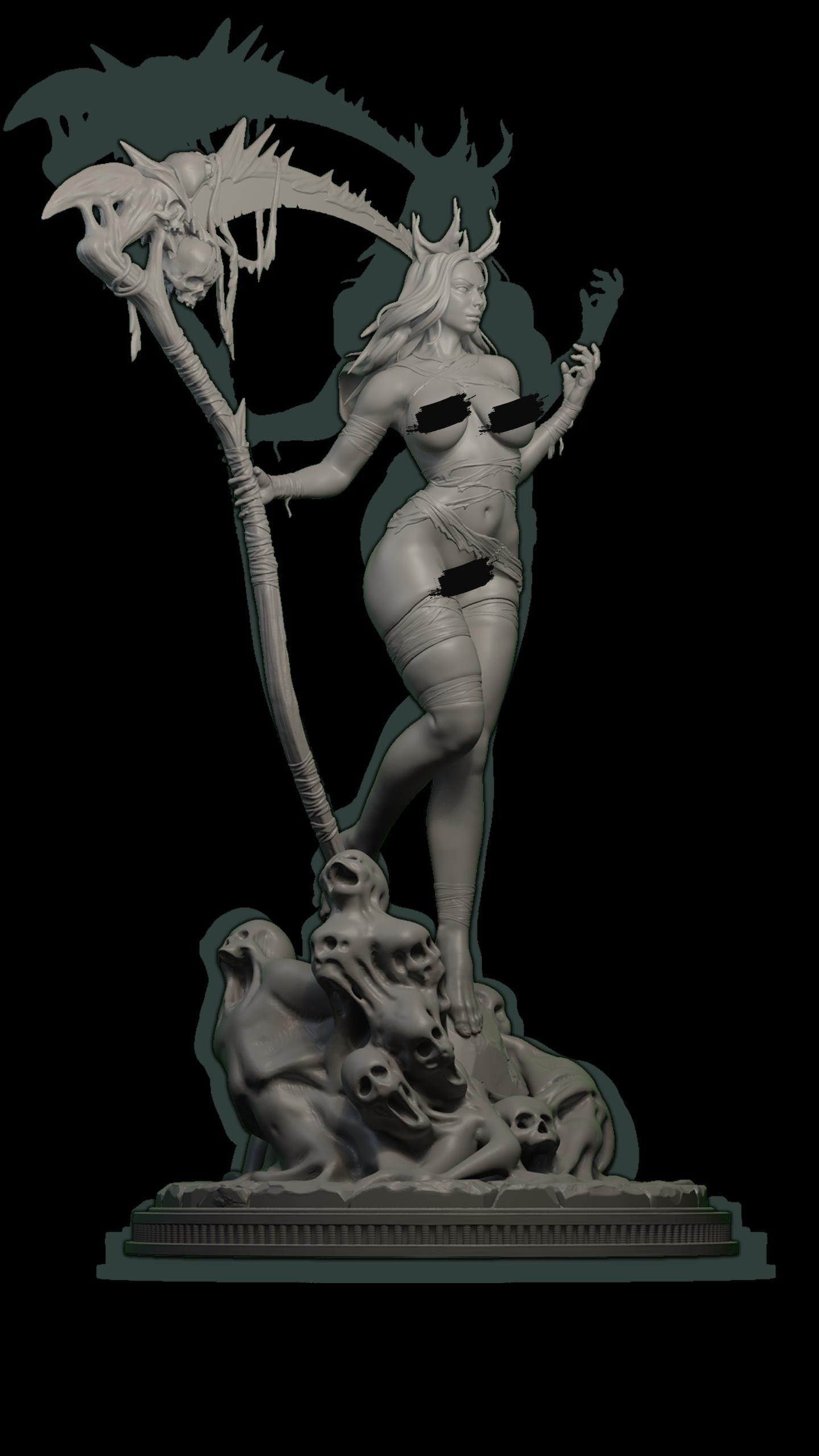 The Harvester | Female Fantasy Reaper Halloween Collectible Resin Pin-up Miniature Statue | by Post Prints