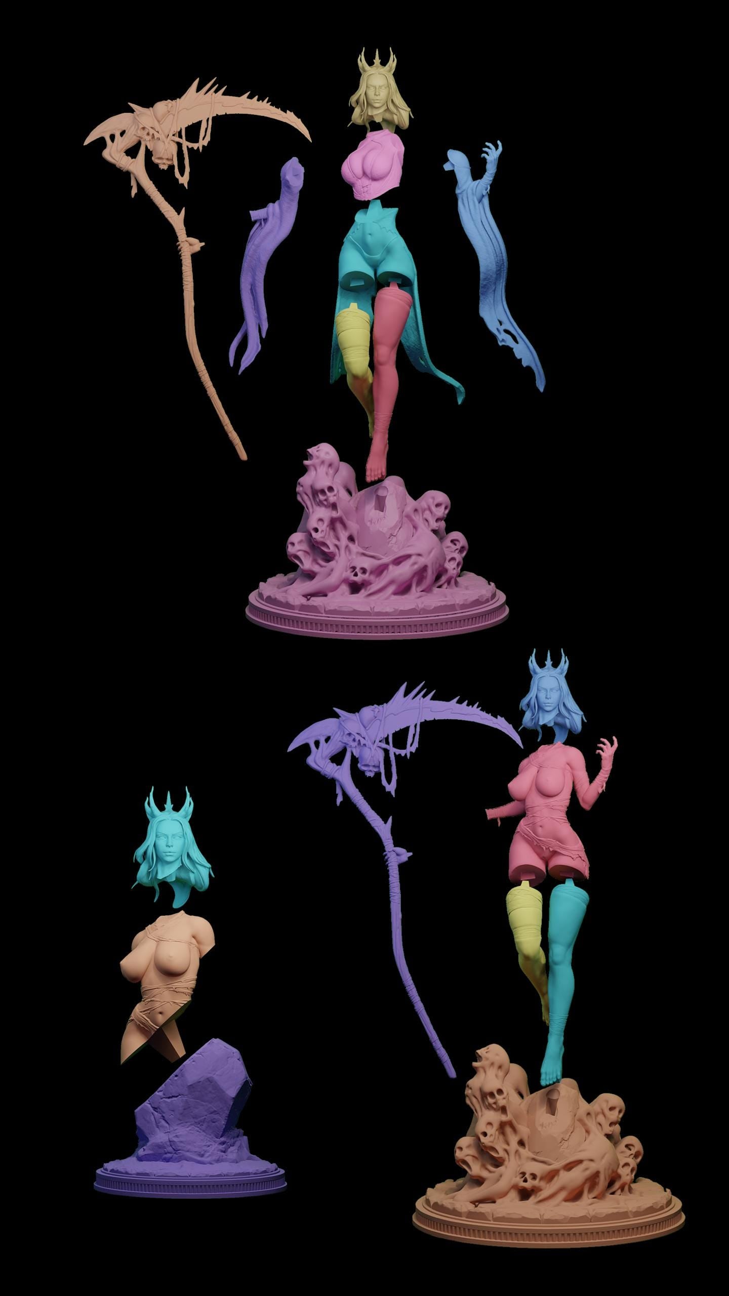 The Harvester | Female Fantasy Reaper Halloween Collectible Resin Pin-up Miniature Statue | by Post Prints