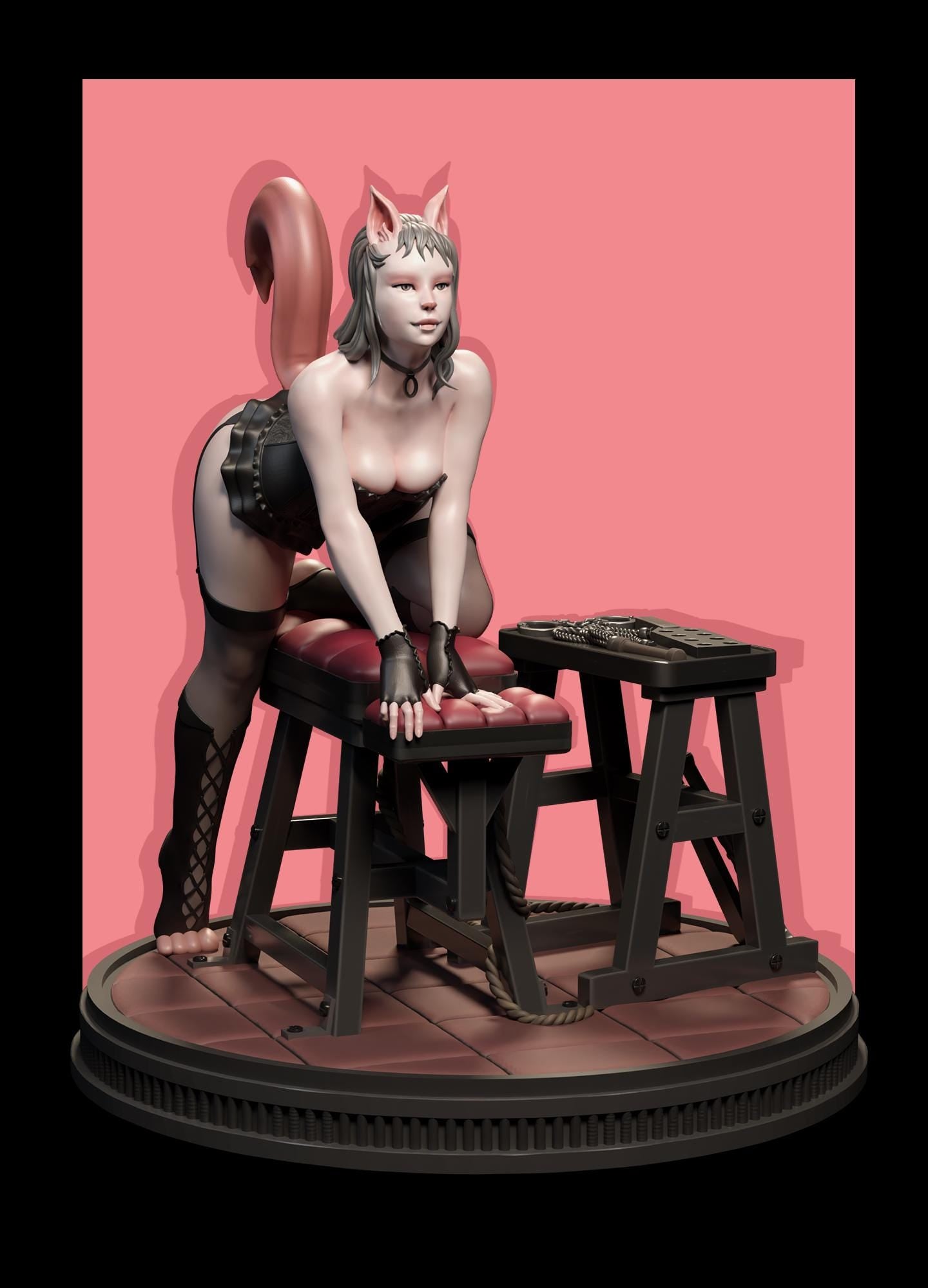 Seductive Cat Girl | Female Fantasy Kemonimimi Collectible Resin Pin-up Miniature Statue | by Post Prints