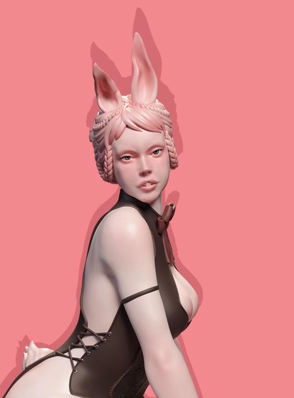 Seductive Bunny Girl | Female Fantasy Kemonimimi Collectible Resin Pin-up Miniature Statue | by Post Prints