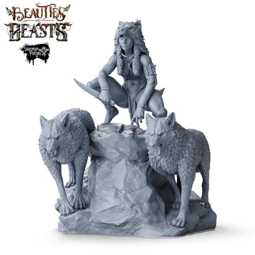 Fenris | Female Tribal Barbarian Collectible Resin Pinup Miniature | 40mm / 75mm | by Secret Forge
