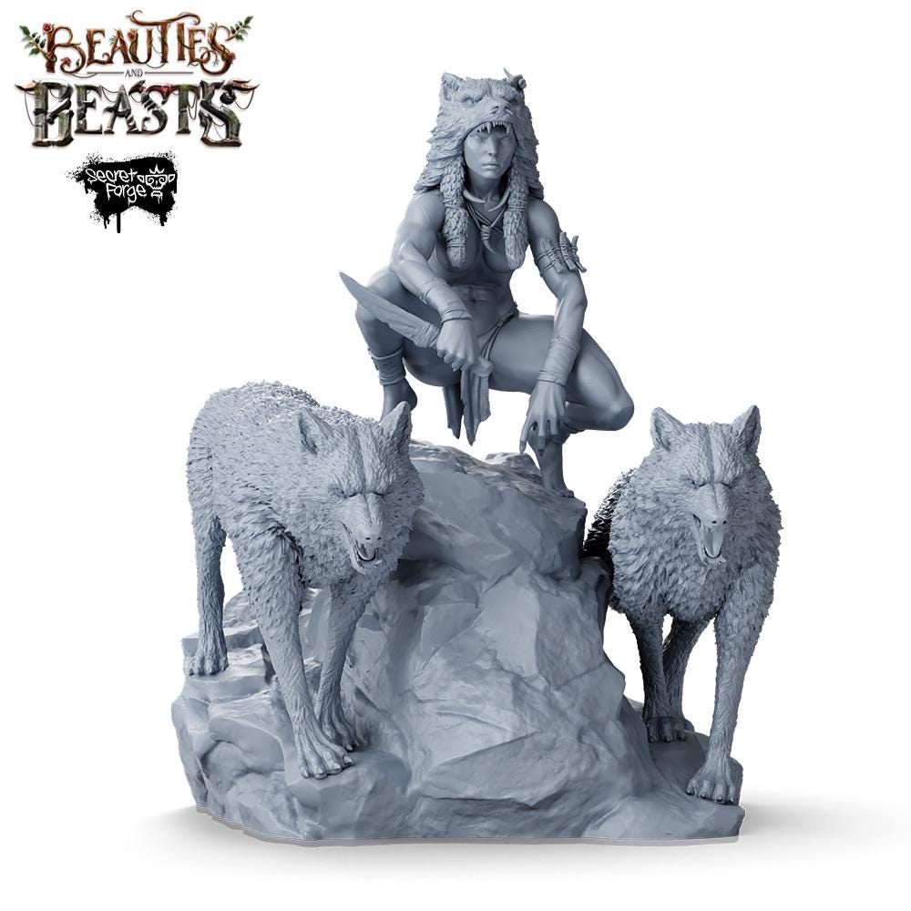 Fenris | Female Tribal Barbarian Collectible Resin Pinup Miniature | 40mm / 75mm | by Secret Forge